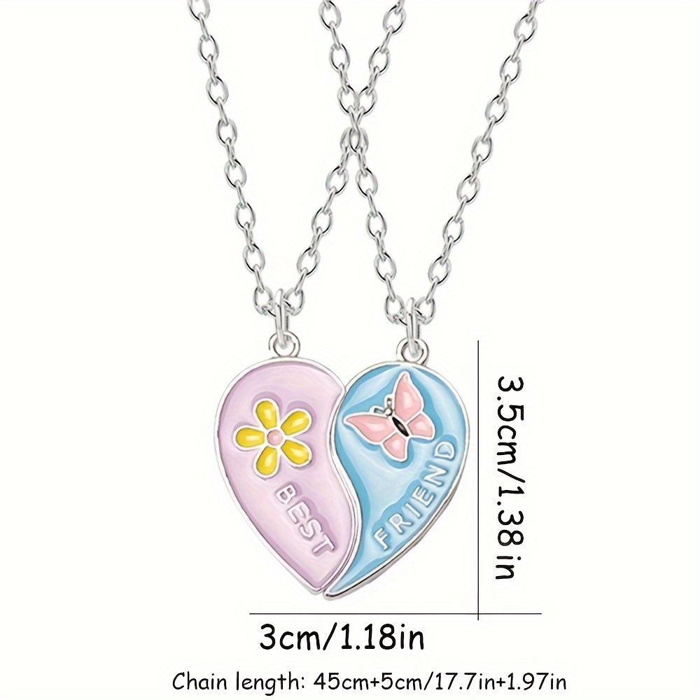 2pcs Heart-shaped Butterfly Flower Pendant Necklace Set